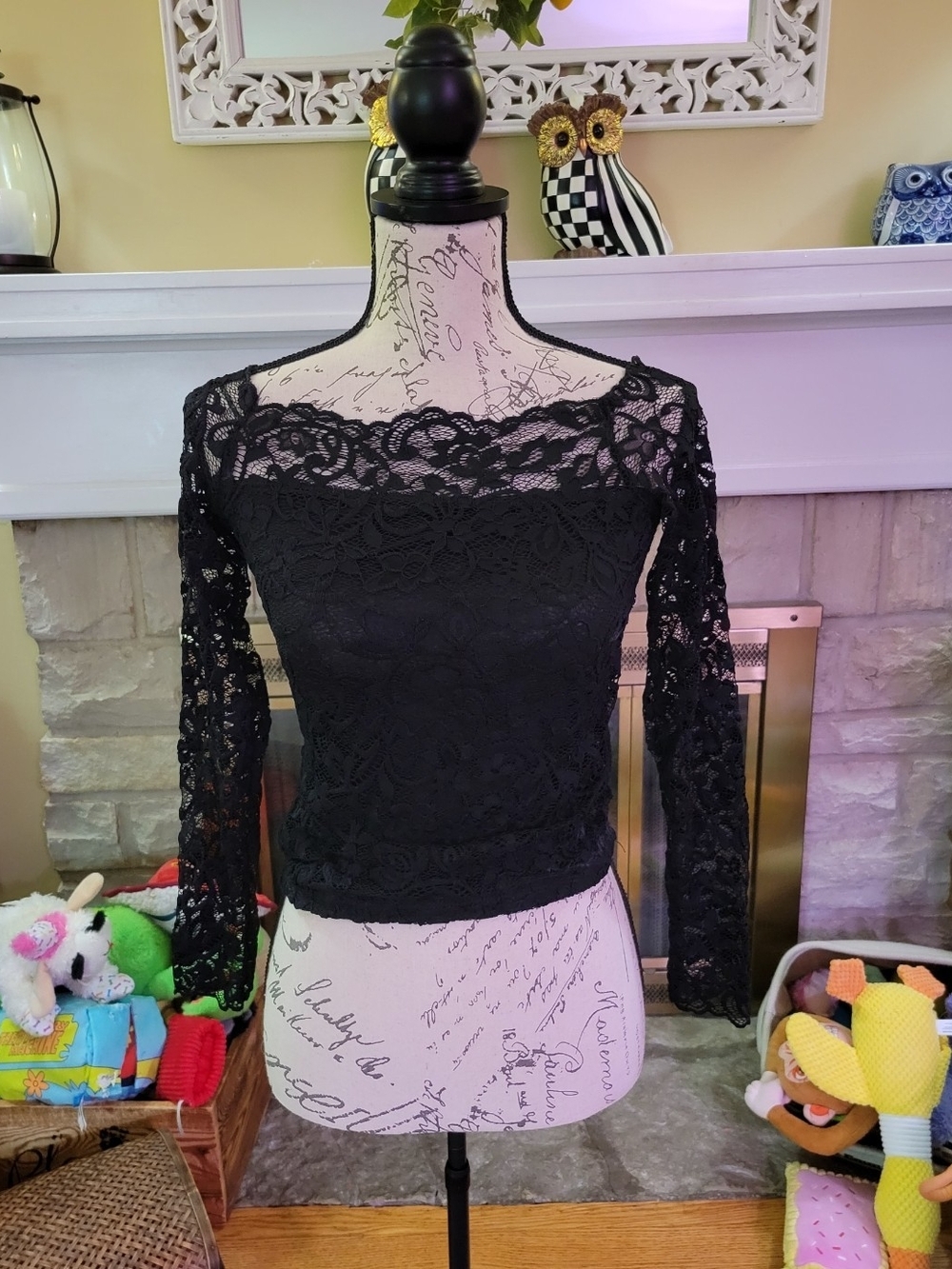 Divided Black Lace Off-Shoulder Long Sleeve Lace Top Size S